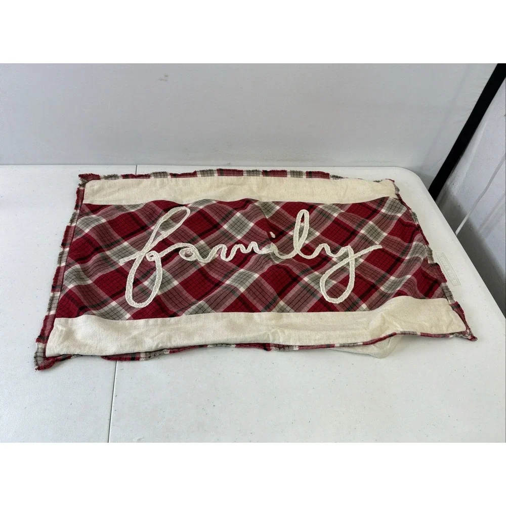 Pottery Barn Embroidered Pumpkin Plaid Family Pillow Cover Lot 2 16x26